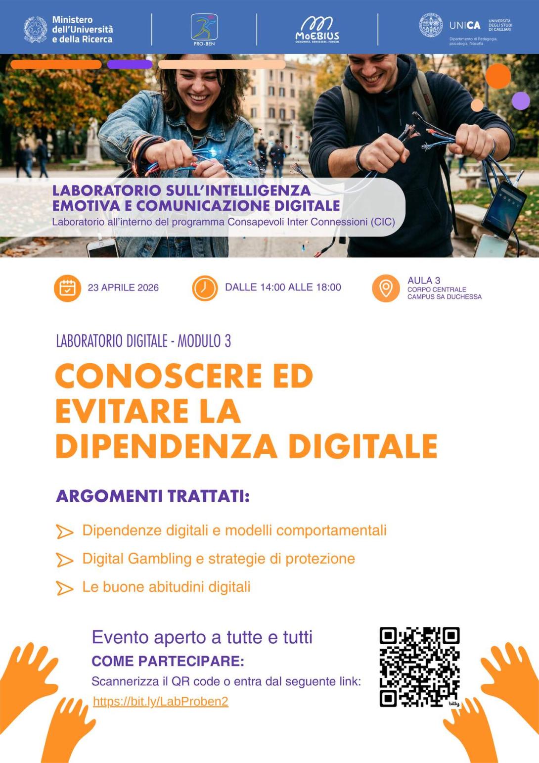 Locandina evento 23 aprile: conoscere ed evitare la dipendenza digitale