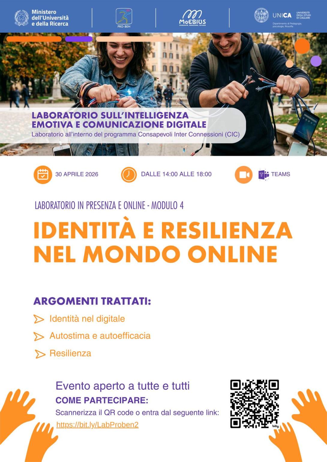 Locandina evento 30 aprile: identità e resilienza nel mondo online