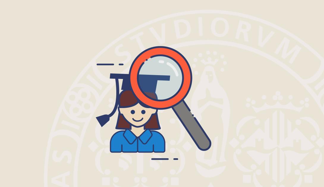 Copertina della card Ricerca di laureati/e o tirocinanti: una lente di ingrandimento con dietro una giovane laureata