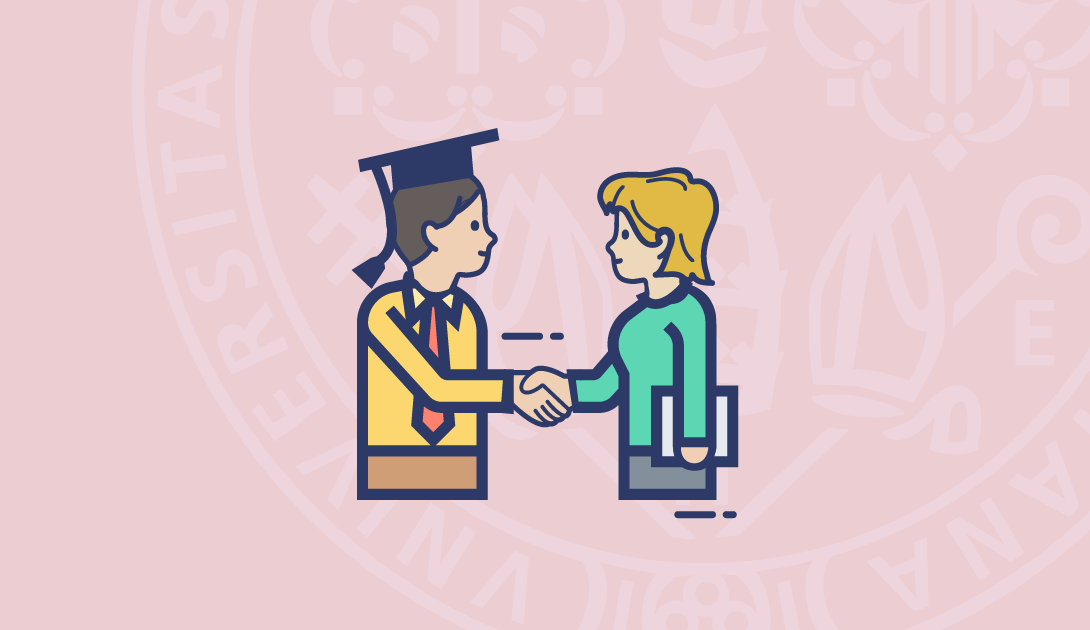 Copertina della card servizi di job placement: un laureato e un'altra persona si stringono la mano, probabilmente si tratta di una recruiter